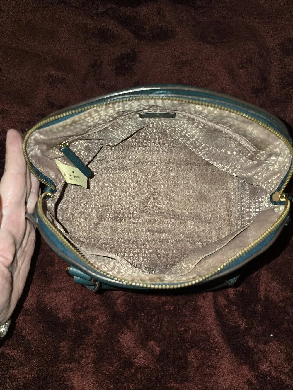 Kate Spade Vintage Reilly Larchmont Avenue satchel, dark teal pebbled leather.